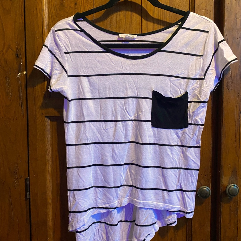 Cute asymmetrical crop pin stripe tee